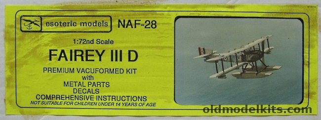 Esoteric 1/72 Fairey IIID - 445 Flight 1929 HMS Courageous / 4438 Flt HMS Argus 1927/28 / 411 Flt HMS Argus 1929 / 440 Flt 1925 / Fleet Recon. Flt Hal Far Malta 1930, NAF-28 plastic model kit